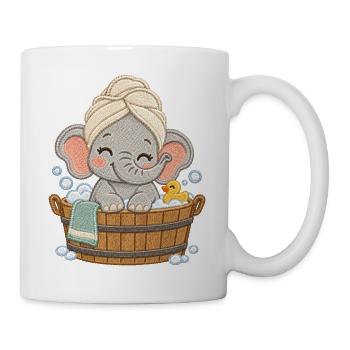 Süßer Elefant beim Baden – Stickstil Illustration - Tasse - Weiß - Rechts