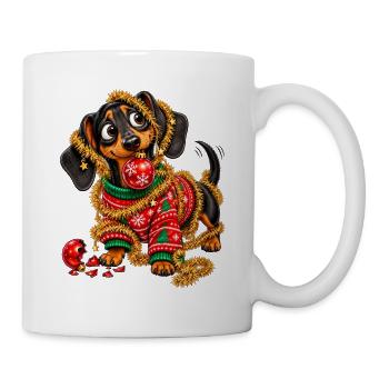 Weihnachten Dackel Geschenkidee Christbaum - Tasse - Weiß - Rechts