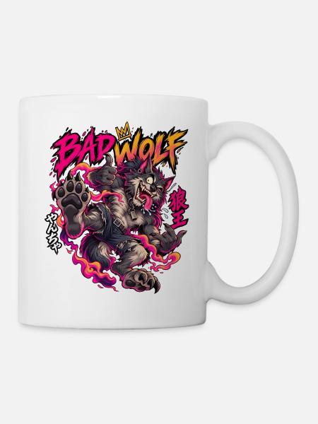 Bad Wolf Neon Flammenwolf - Tasse - Weiß