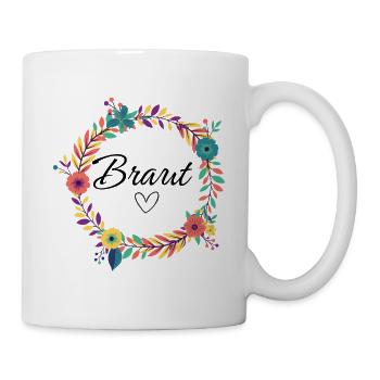 Braut Herz Blumenkranz Bunt - Tasse - Weiß - Rechts