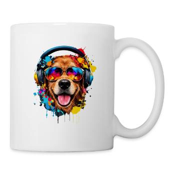 Cooler Hund mit Kopfhörern Splash Art - Tasse - Weiß - Rechts