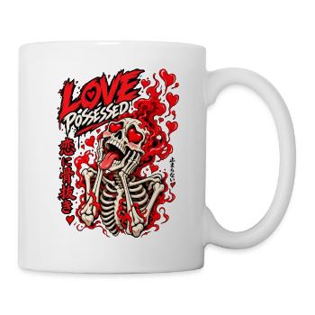 Love Possessed: Flammendes Skelettherz - Tasse - Weiß - Rechts