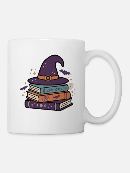 Hexenhut-Bücher Halloween-Schule - Tasse - Weiß