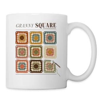 Granny Square Häkelmuster Bunte Wolle - Tasse - Weiß - Rechts
