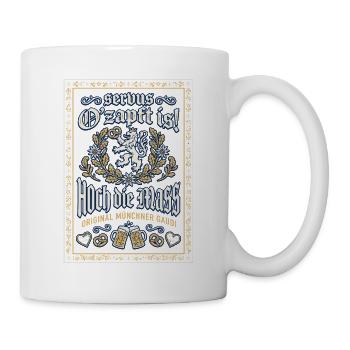 Servus, O'zapft is - Oktober, Festzelt und Gaudi - Tasse - Weiß - Rechts