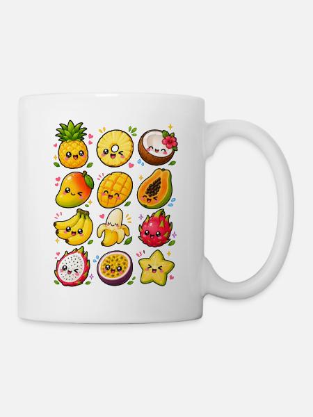 Kawaii Tropenfrüchte | Exotisches Obst - Tasse - Weiß