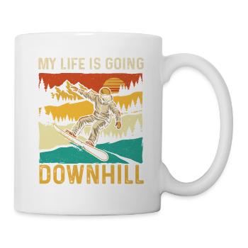 Mein Leben geht bergab – Snowboarder-Humor - Tasse - Weiß - Rechts