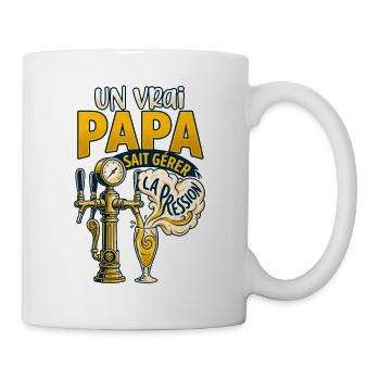 Der echte Vater geht mit dem Druck um, Retro-Humor - Tasse - Weiß - Rechts