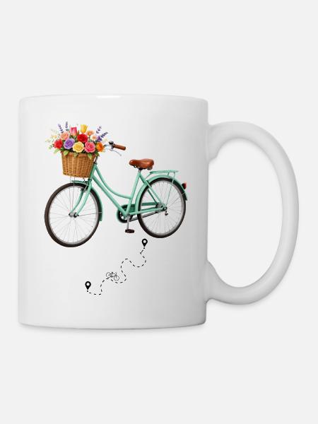 Pastellfahrrad mit Blumenkorb - Tasse - Weiß