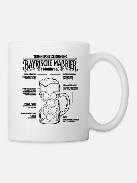 Bayrische Maß Bier - technische Zeichnung - Tasse - Weiß
