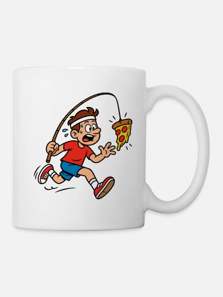 Pizza-Fischerjunge Cartoon - Tasse - Weiß