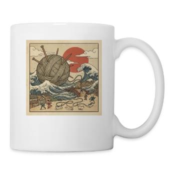 Ukiyoe Katze Tsunami Wolle Stricken Japan Retro - Tasse - Weiß - Rechts
