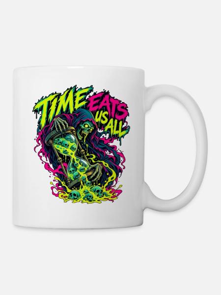 Neon-Todesbote: Zeit frisst uns alle - Tasse - Weiß