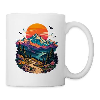 Berglandschaft bei Sonnenuntergang Retro - Tasse - Weiß - Rechts