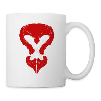 Roter Totenkopf mit gekreuzten Knochen - Tasse - Weiß - Rechts