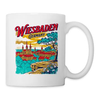 Retro Wiesbaden Germany City Skyline Travel - Tasse - Weiß - Rechts