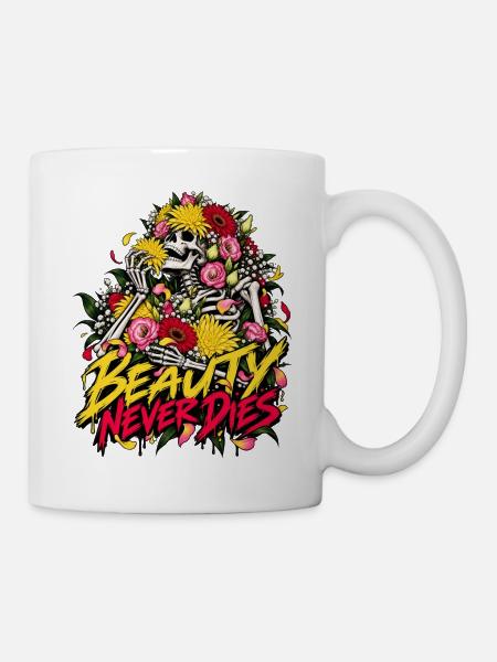 Blumen-Skelett: Schönheit Lebt - Tasse - Weiß