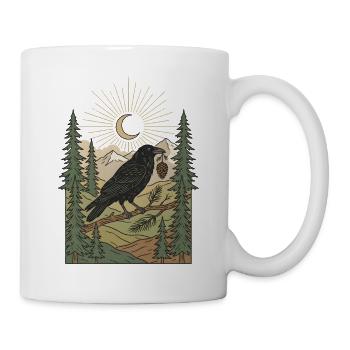 Mondbeschienener Rabe über Kiefern - Tasse - Weiß - Rechts