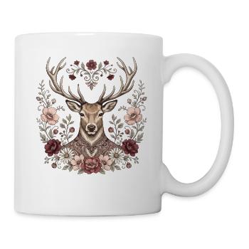 Hirschkopf im Blütenkranz - Tasse - Weiß - Rechts