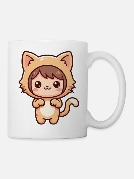 Süße Cartoonfigur, die als Katze verkleidet ist - Tasse - Weiß