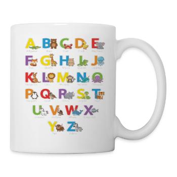 Tieralphabet: Bunte Tierbuchstaben - Tasse - Weiß - Rechts