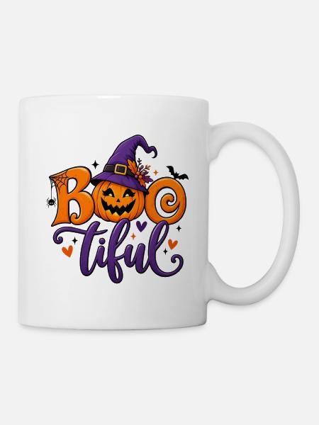 Halloween Party Bootiful  Kürbis mit Hexenhut - Tasse - Weiß