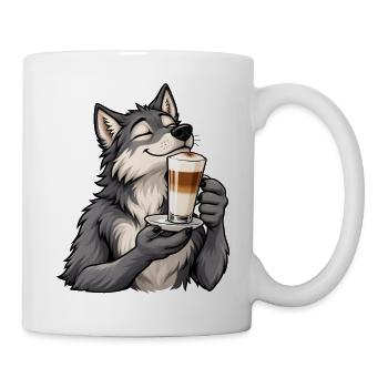 Wolf mit Latte Macchiato - Tasse - Weiß - Rechts