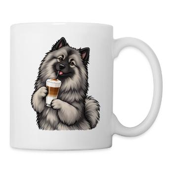 Wolfsspitz mit Latte Macchiato - Tasse - Weiß - Rechts