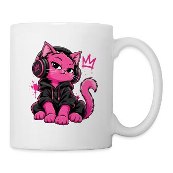 Neon Pinke Katze Y2K Streetwear Aesthetic - Tasse - Weiß - Rechts