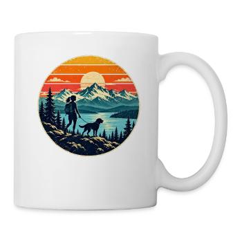 Wandern mit Hund – Wanderin Berge Retro - Tasse - Weiß - Rechts