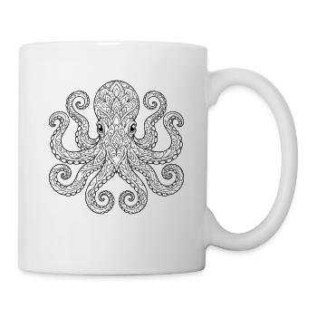 Ausmalen Anmalen Tintenfisch Krake  Mandala - Tasse - Weiß - Rechts