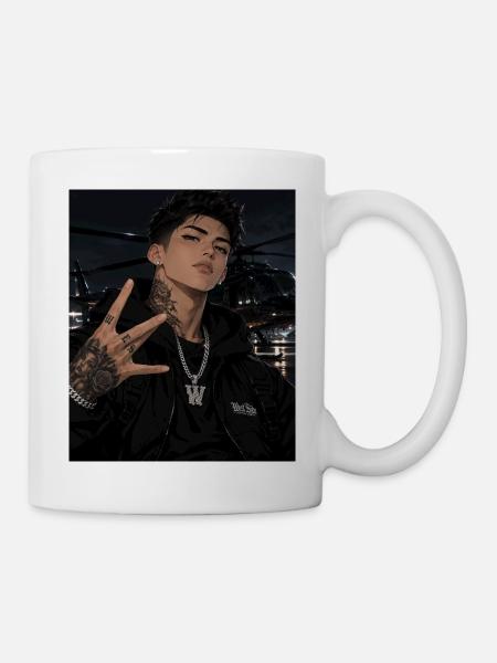 Nachtglanz Tattooheld im Hoodie - Tasse - Weiß