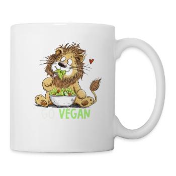 Go Vegan Lustiger Löwe | Veganer Geschenk - Tasse - Weiß - Rechts