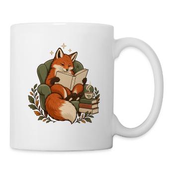 Lesender Fuchs im Sessel – Gemütliche Bücherliebe - Tasse - Weiß - Rechts