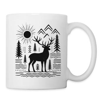 Hirsch in Kiefern-Silhouette - Tasse - Weiß - Rechts
