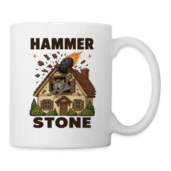 Hammer Stein Meteorit Jagd Katze Haus - Tasse - Weiß - Rechts