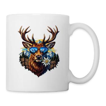 Hirsch Sonnenbrille Edelweiss Volksfest Tracht - Tasse - Weiß - Rechts