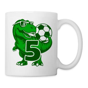 DINOSAURIER 5 JAHRE FUßBALL 5. GEBURTSTAG - Tasse - Weiß - Rechts