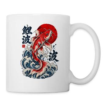Japanische Koi Fisch Wellen 鯉波 Asiatische Symbolik - Tasse - Weiß - Rechts
