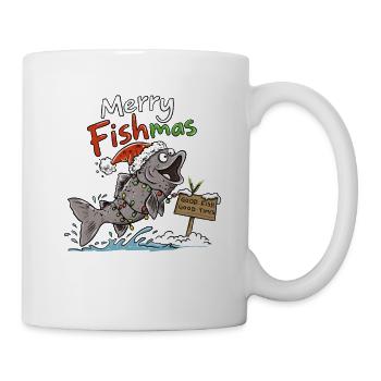 Merry Fishmas | Lustiger Fisch Weihnachten Angler - Tasse - Weiß - Rechts
