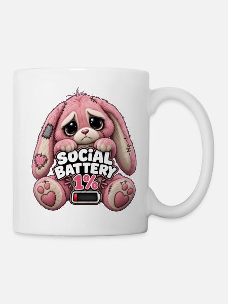 Kuschelhase Social Battery 1% - Tasse - Weiß