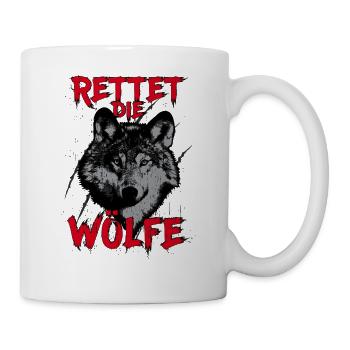 Rettet Die Wölfe Wolf Wolfskopf Tierschutz Spruch - Tasse - Weiß - Rechts