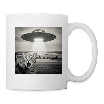 UFO Katze Alien Weltall Lustiges Katzen Motiv - Tasse - Weiß - Rechts
