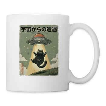 UFO Katze Begegnung im All - Tasse - Weiß - Rechts