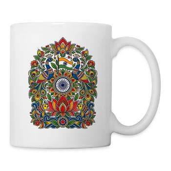 Indien | Pfauen, Lotus & Ornamentik - Tasse - Weiß - Rechts