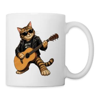 Coole Katze mit Gitarre – Rock & Meow - Tasse - Weiß - Rechts