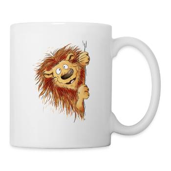 Lustiger Löwe tum die Ecke I Löwenmotiv Wildtier - Tasse - Weiß - Rechts