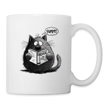 Lustige Katze mit Kochbuch I Katzenmotiv Katzen  - Tasse - Weiß - Rechts