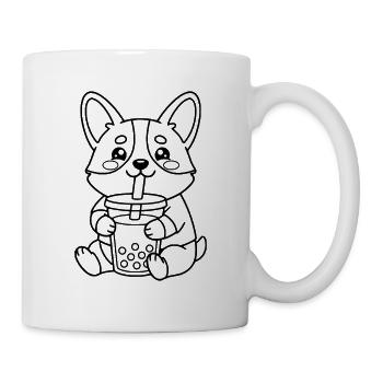 Niedliche Corgi Bubble Tea Gliederung Lustige Kawaii Boba - Tasse - Weiß - Rechts