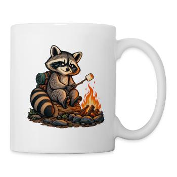 Waschbär am Lagerfeuer - Tasse - Weiß - Rechts